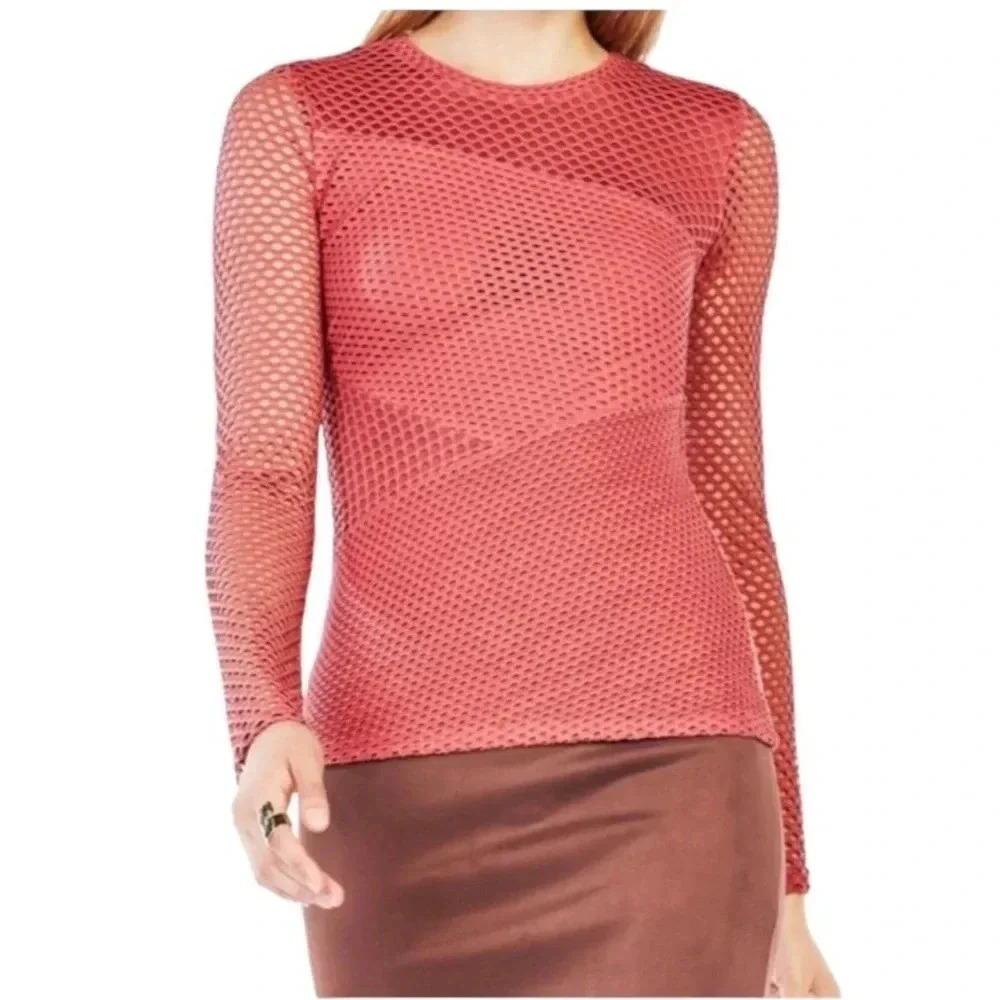 BCBGMaxAzria | Mindy Eyelet Mesh Long Sleeve Top Size M